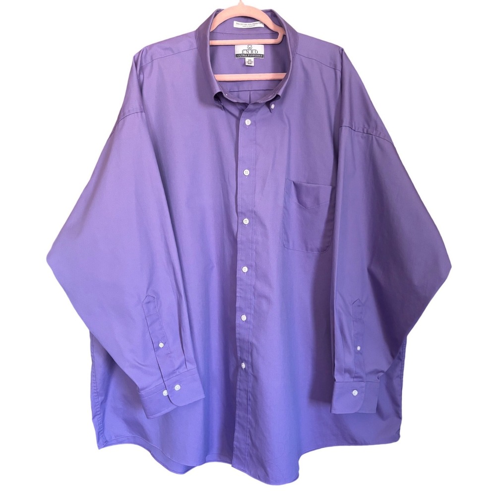 Enro Ultra Pinpoint Purple Dress Shirt Mens 20 34-35 Big‎ & Tall Button Down